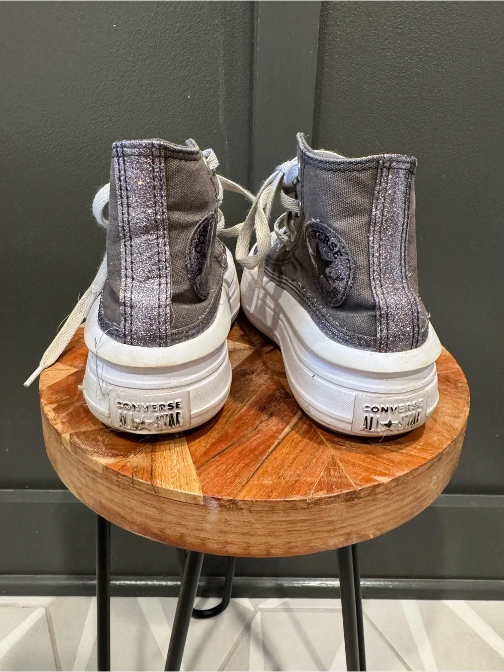 Converse Girl’s Platform High-Top Canvas Sneakers in Charcoal Gray